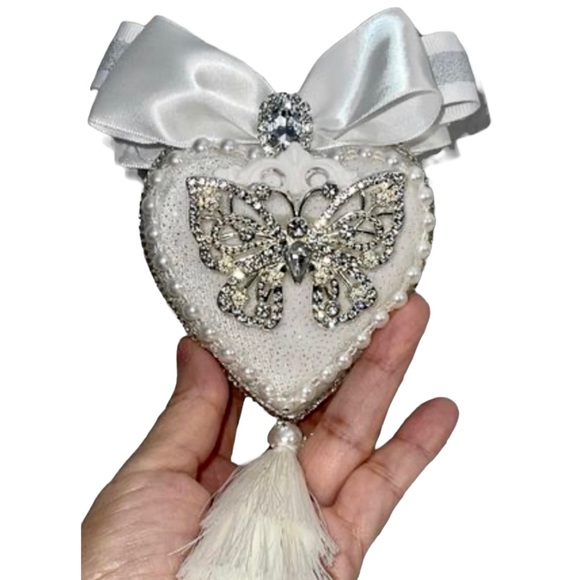 Valentine's Day Heart Butterfly Ornament| Rhinestone Holiday Gift, Mothers Day - Picture 1 of 16